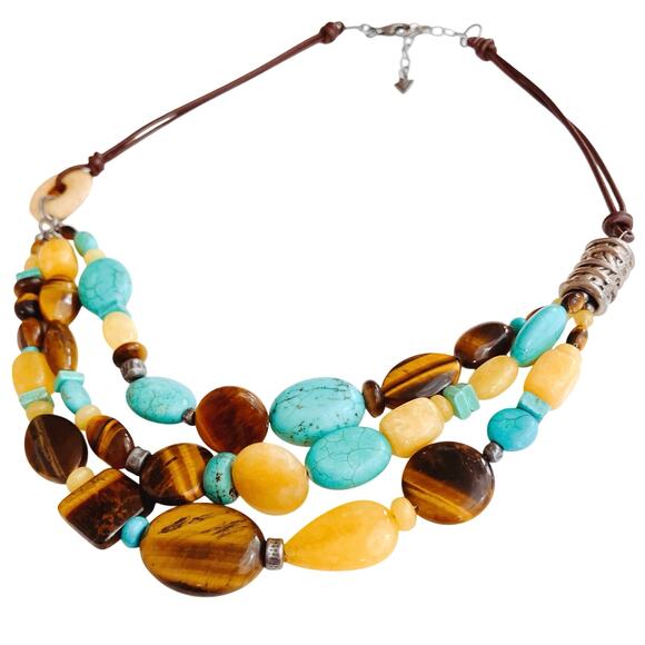 Silpada N1858 Turquoise Tiger Eye Leather Necklace, Southwest Sterling Silver - Picture 1 of 11